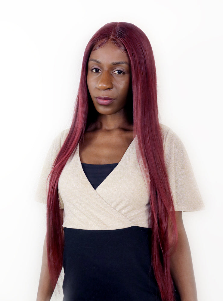 Perruque Cheveux Remy Rouge Bordeaux avec Lace Frontale HD - Ivy