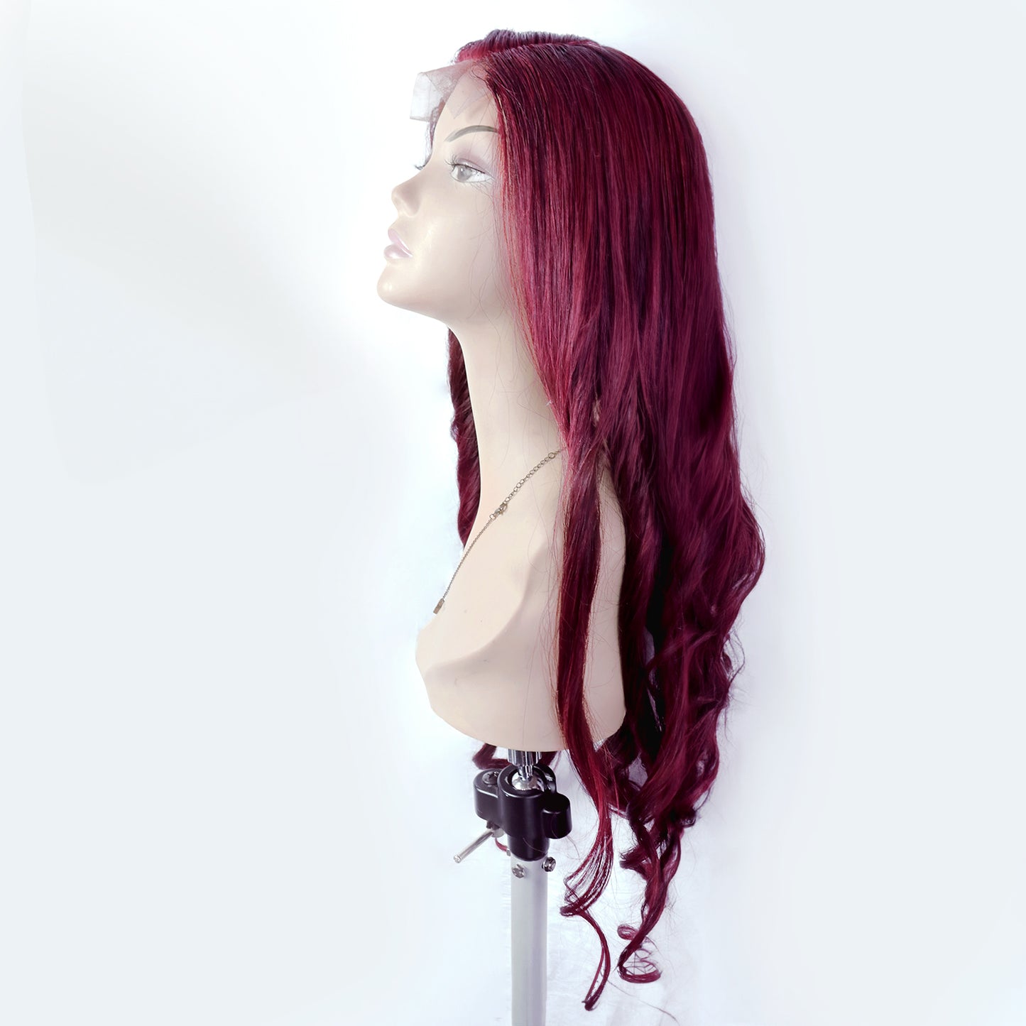 Perruque Cheveux Remy Rouge Bordeaux avec Lace Frontale HD - Ivy