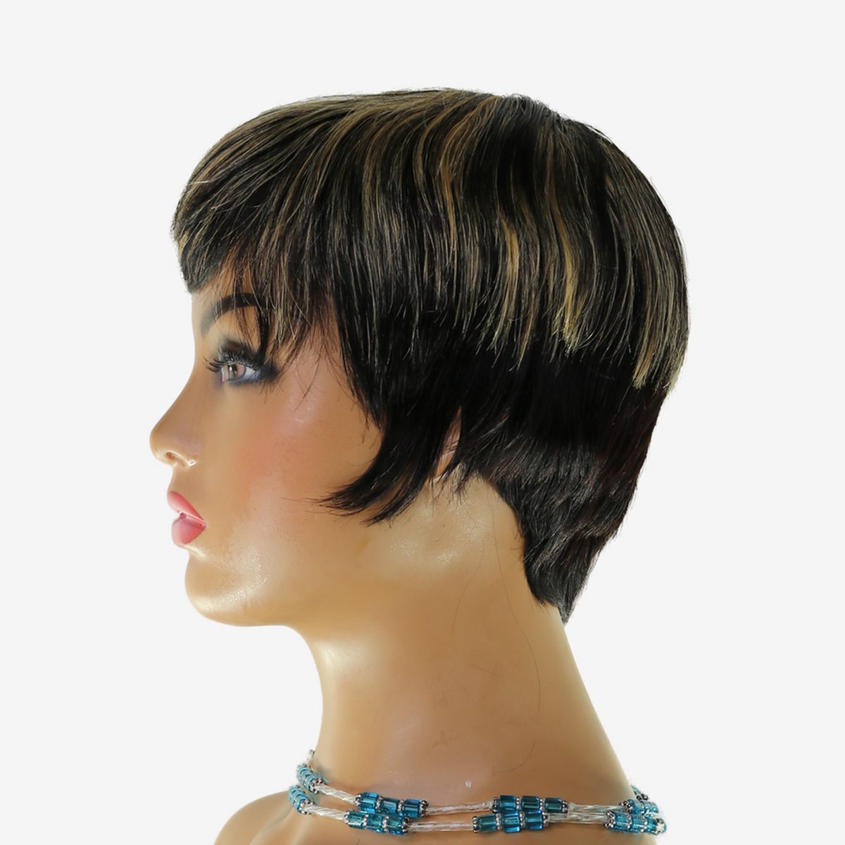 Perruque Pixie Courte racine foncée et mèches blondes - Cheveux Brésiliens
