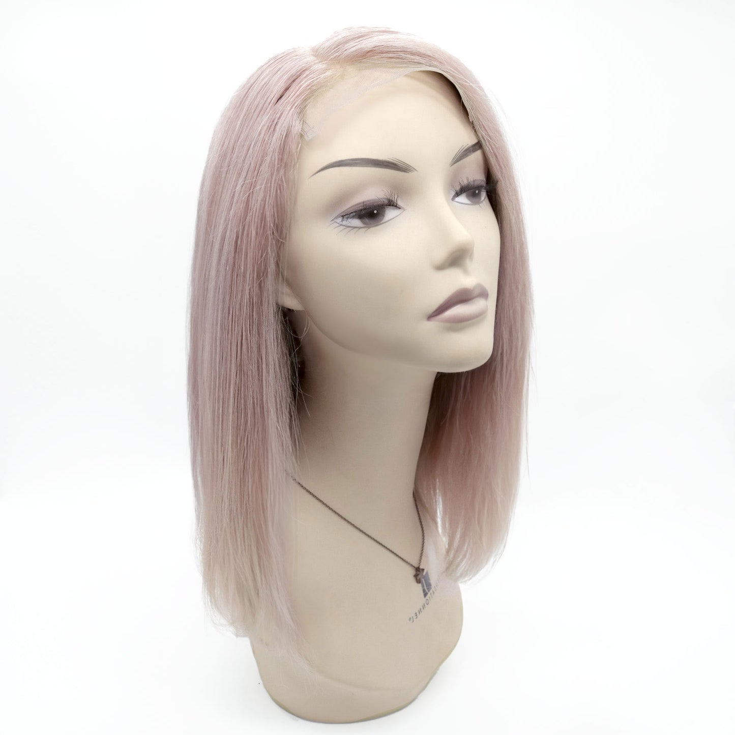 Perruque Cheveux Remy Lisses Roses au Carré, Noeud Blanchi & Lace HD - Cerise