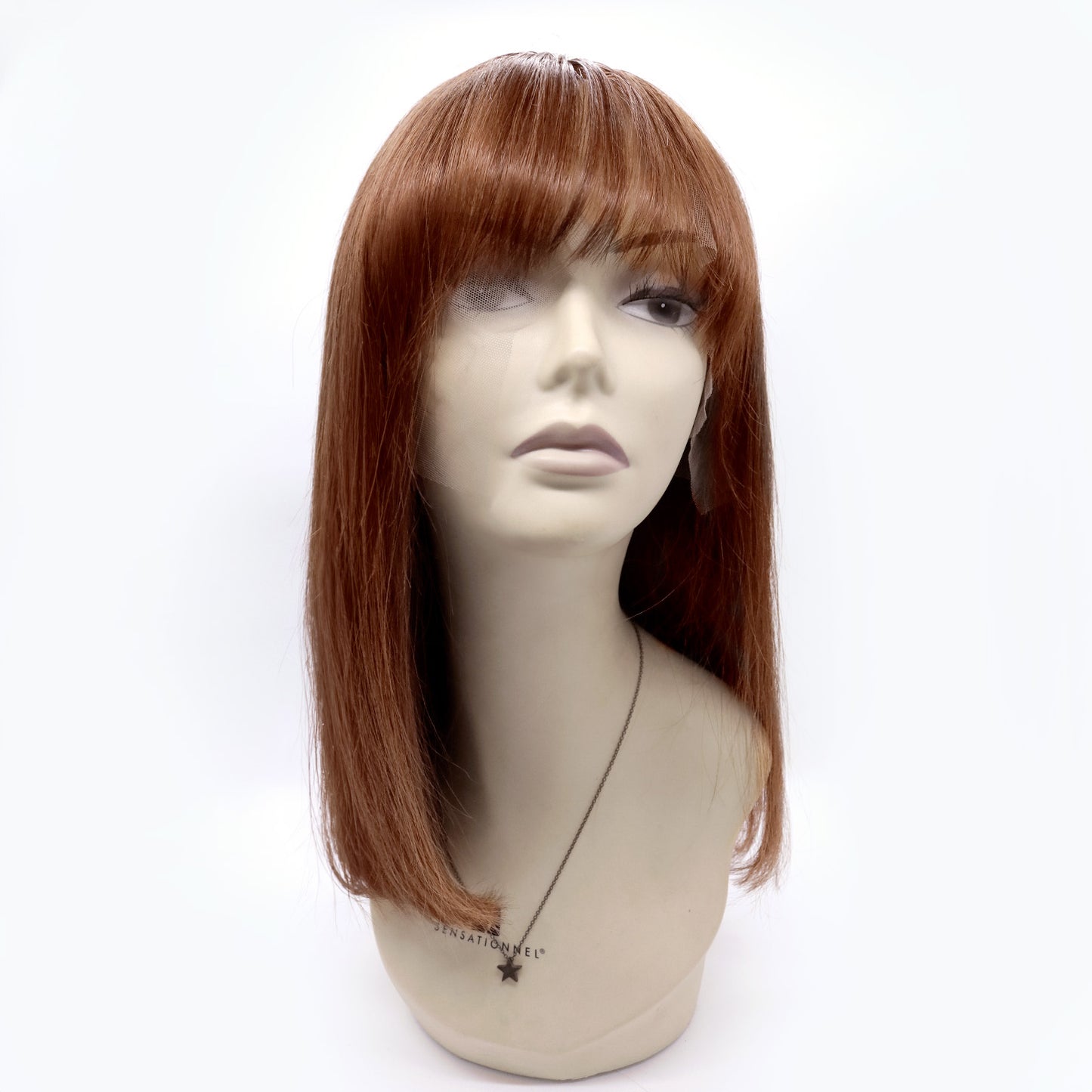 Perruque Rousse au Carré avec Frange et Lace Frontale HD Cheveux Brésiliens Purs - Jodie