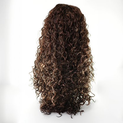 Perruque Bouclée Brun Chocolat 28" - Fibre Résistante et Lace HD 4x4
