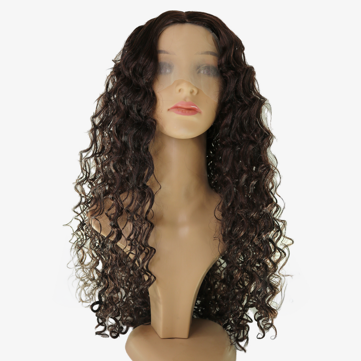 Perruque Bouclée Brun Chocolat 28" - Fibre Résistante et Lace HD 4x4