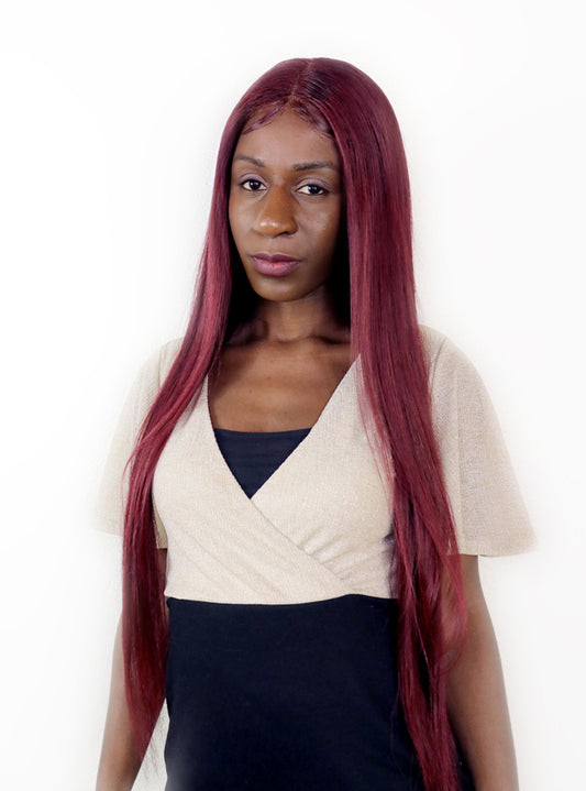 Perruque en Cheveux Remy Bordeaux Foncé avec Lace Frontale HD – Ivy