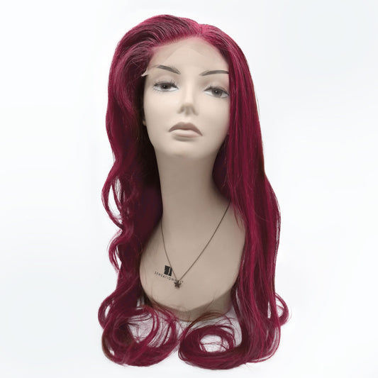 Perruque Cheveux Remy Rouge Bordeaux avec Lace Frontale HD - Ivy