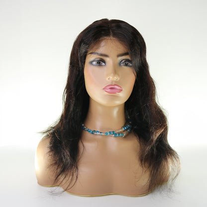 Perruque Ondulée Noir Naturel 18" - Cheveux Brésiliens, Lace Frontale HD 13x6, 250%