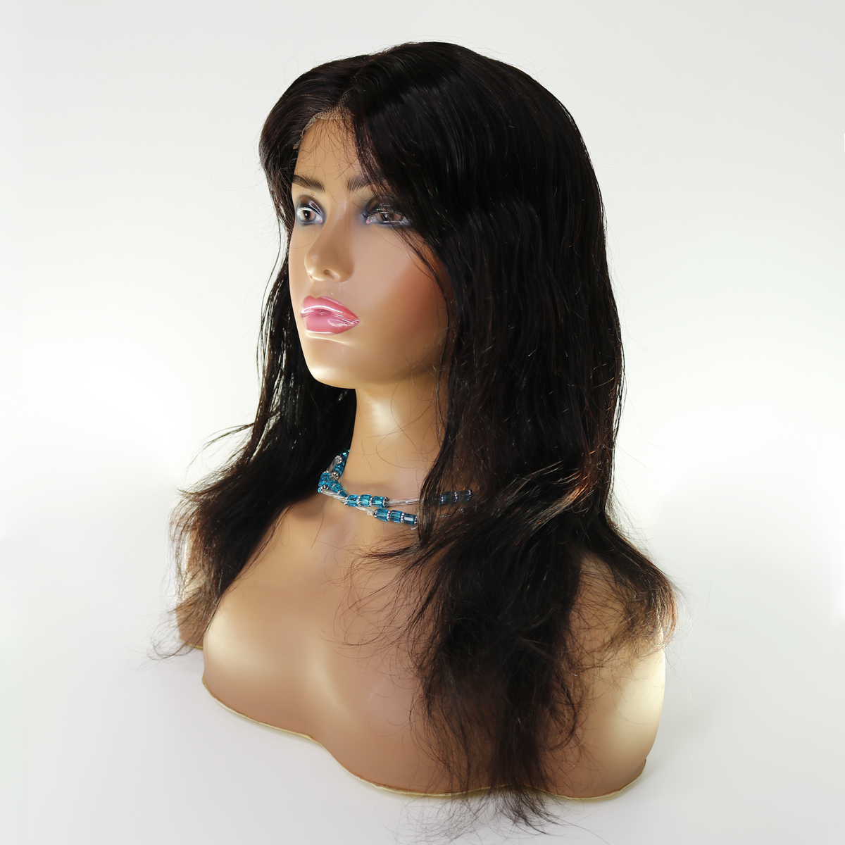 Perruque Ondulée Noir Naturel 18" - Cheveux Brésiliens, Lace Frontale HD 13x6, 250%