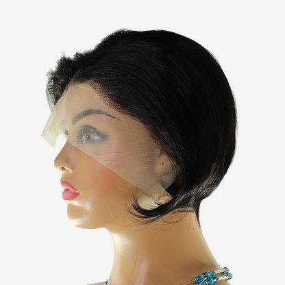 Perruque Courte au carré noire lisse - Cheveux Brésiliens, Lace Frontale HD 13x6