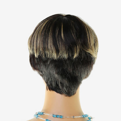 Perruque Pixie Courte racine foncée et mèches blondes - Cheveux Brésiliens