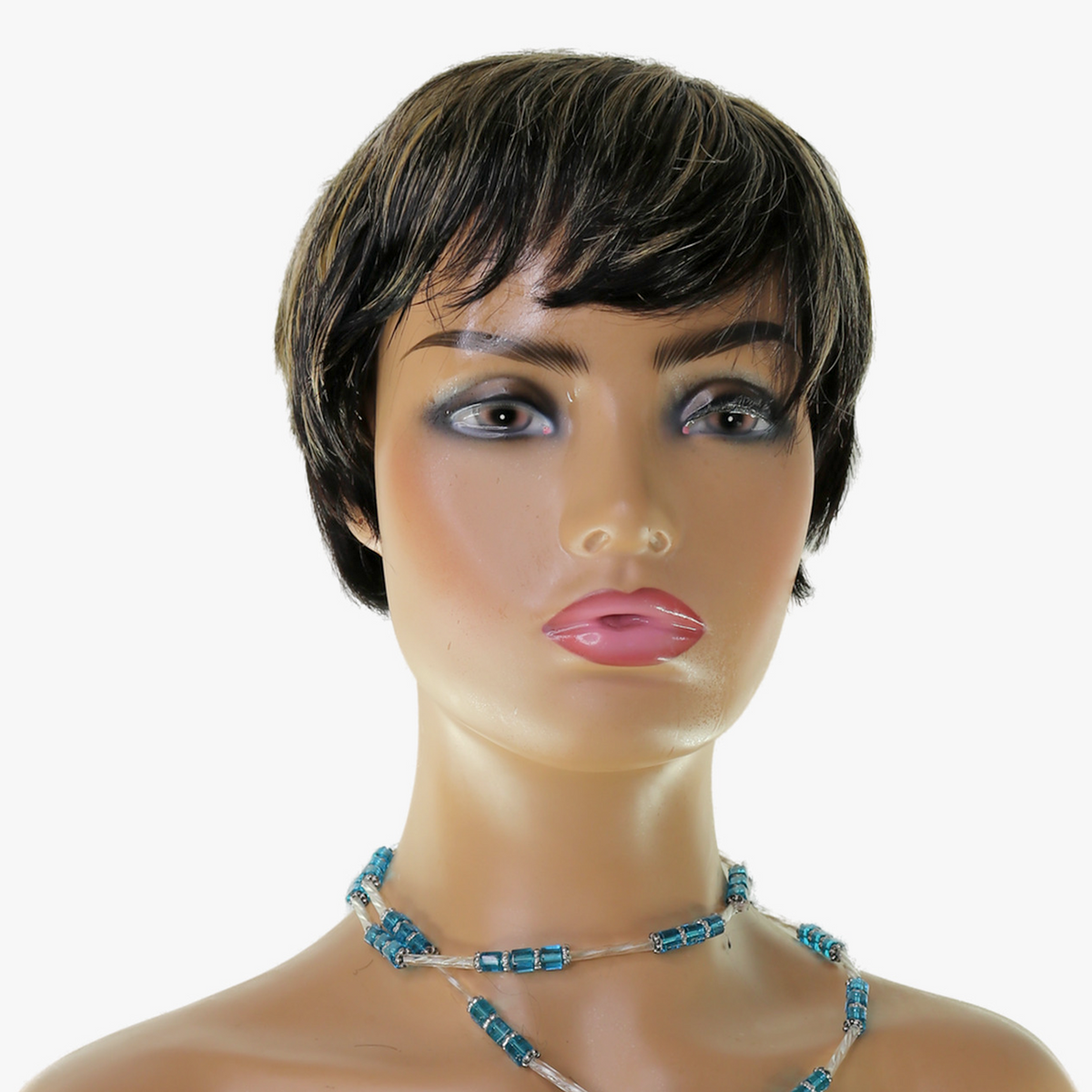 Perruque Pixie Courte racine foncée et mèches blondes - Cheveux Brésiliens