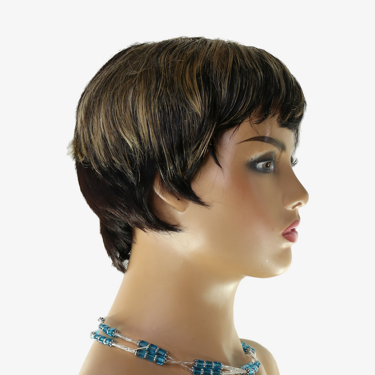 Perruque Pixie Courte racine foncée et mèches blondes - Cheveux Brésiliens