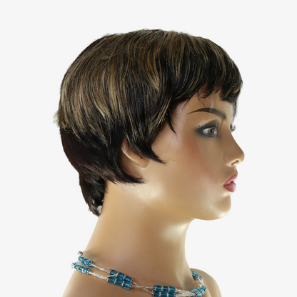 Perruque Pixie Courte racine foncée et mèches blondes - Cheveux Brésiliens