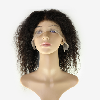 Perruque Frisée Noir Naturel - Cheveux Brésiliens, Lace Frontale HD