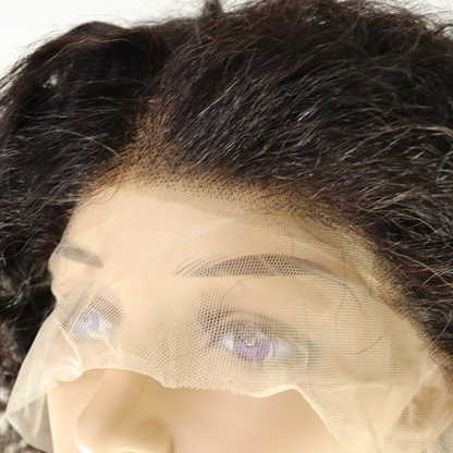 Perruque Frisée Noir Naturel - Cheveux Brésiliens, Lace Frontale HD