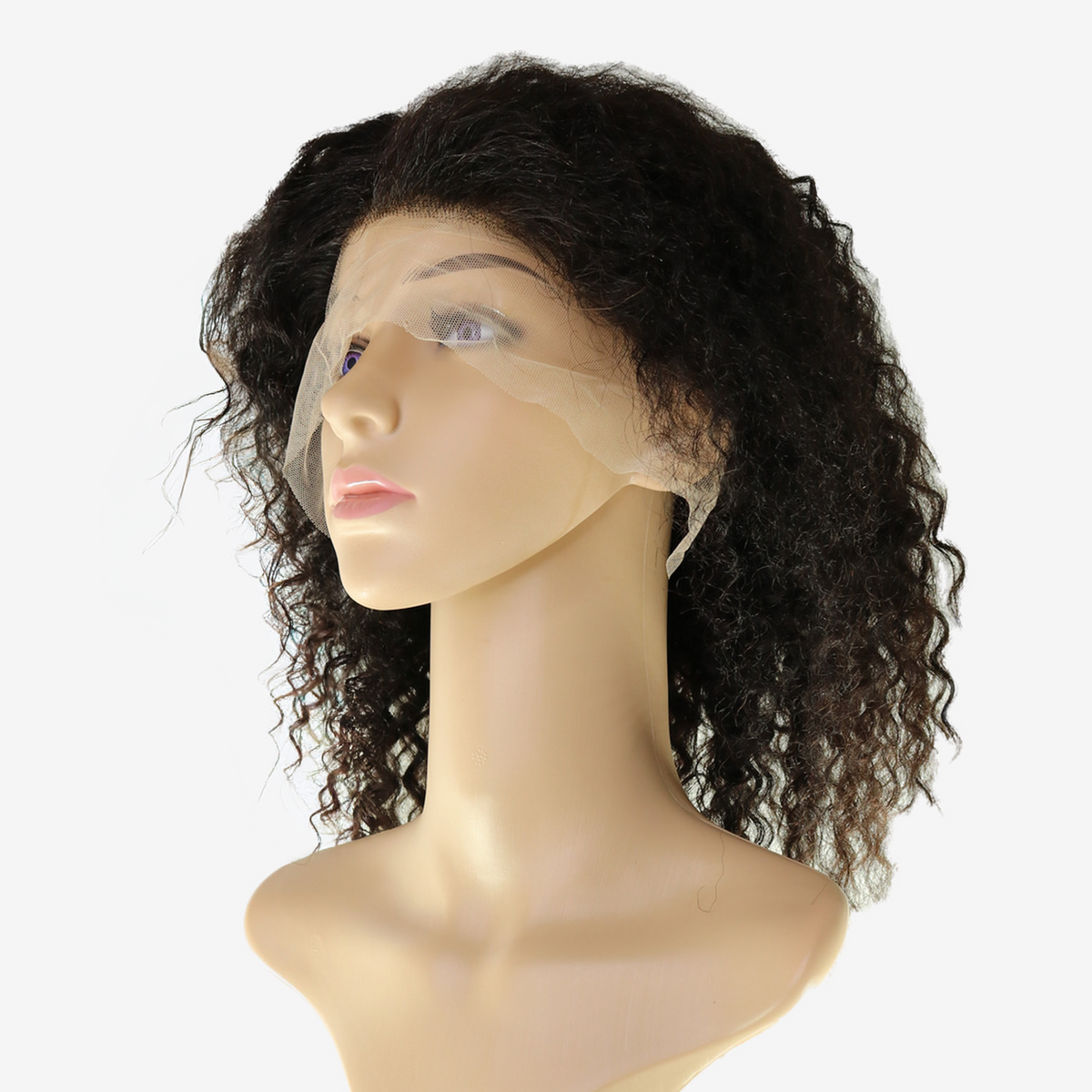 Perruque Frisée Noir Naturel - Cheveux Brésiliens, Lace Frontale HD