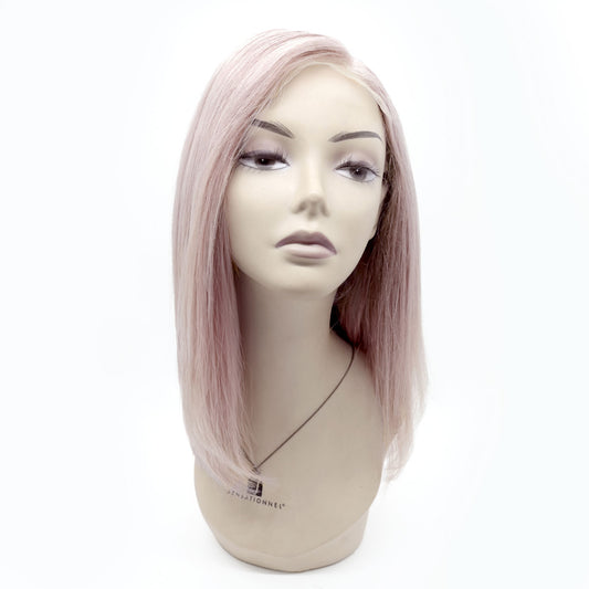 Perruque Cheveux Remy Lisses Roses au Carré, Noeud Blanchi & Lace HD - Cerise
