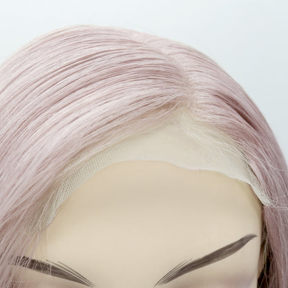 Perruque Cheveux Remy Lisses Roses au Carré, Noeud Blanchi & Lace HD - Cerise