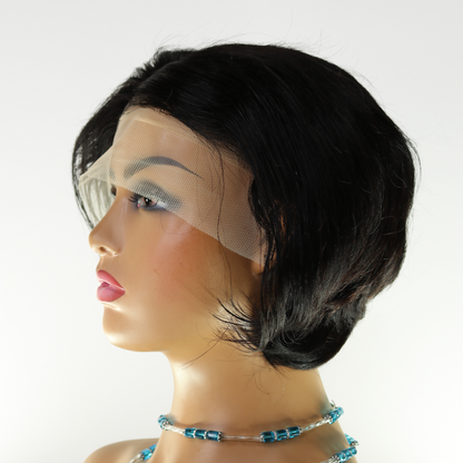 Perruque Coupe Courte Noir Naturel - Cheveux Vietnamiens, Lace HD 13x6 250%