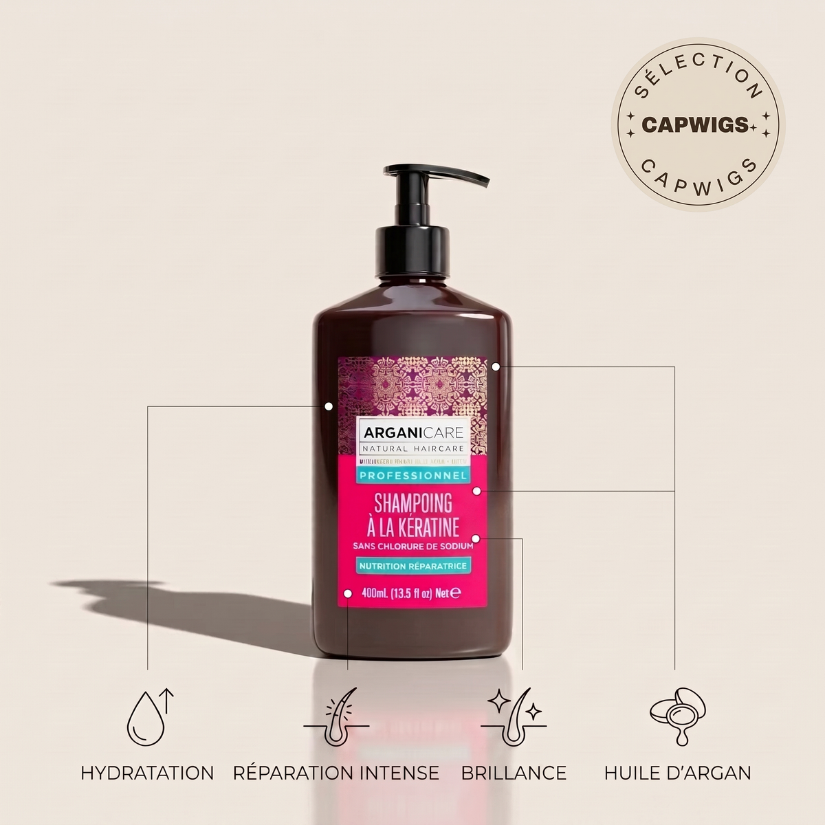 ArganiCare Keratin Shampoo 400 ml - Shampooing Réparateur Kératine & Argan