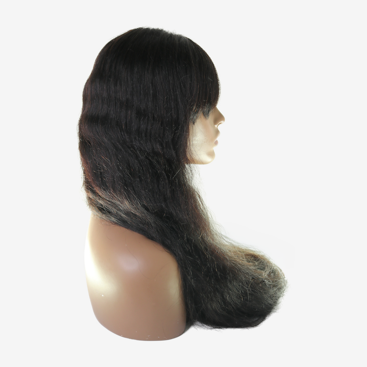 Perruque à Frange Noir Naturel – Cheveux Brésiliens Légèrement Ondulés 250%