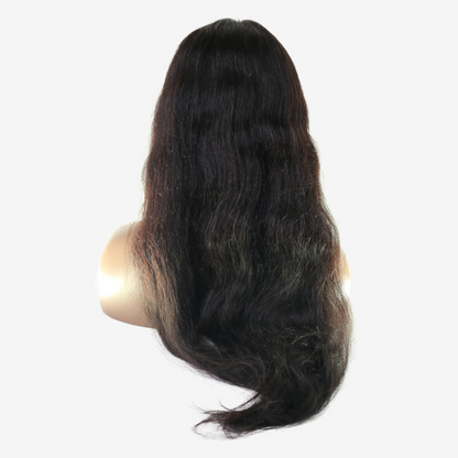 Perruque à Frange Noir Naturel – Cheveux Brésiliens Légèrement Ondulés 250%