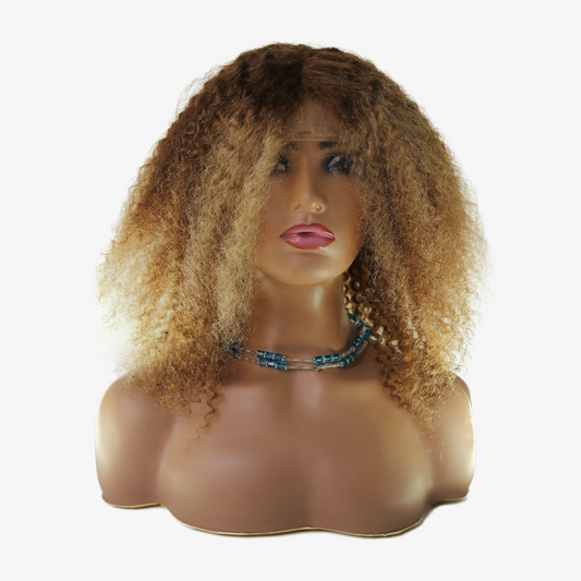 Perruque Frisée Blond Méché - Cheveux Brésiliens, Lace Frontale HD 13x6, 300%