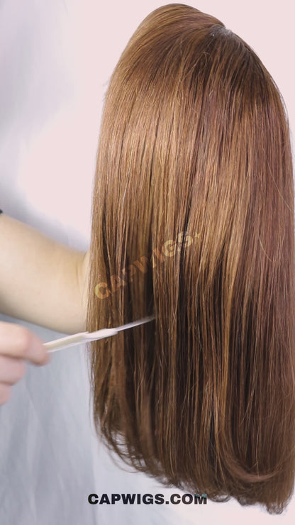 Perruque Rousse au Carré avec Frange et Lace Frontale HD Cheveux Brésiliens Purs - Jodie