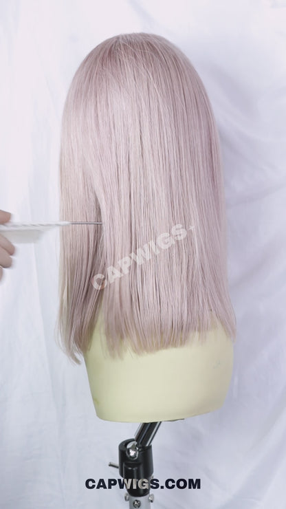 Perruque Cheveux Remy Lisses Roses au Carré, Noeud Blanchi & Lace HD - Cerise