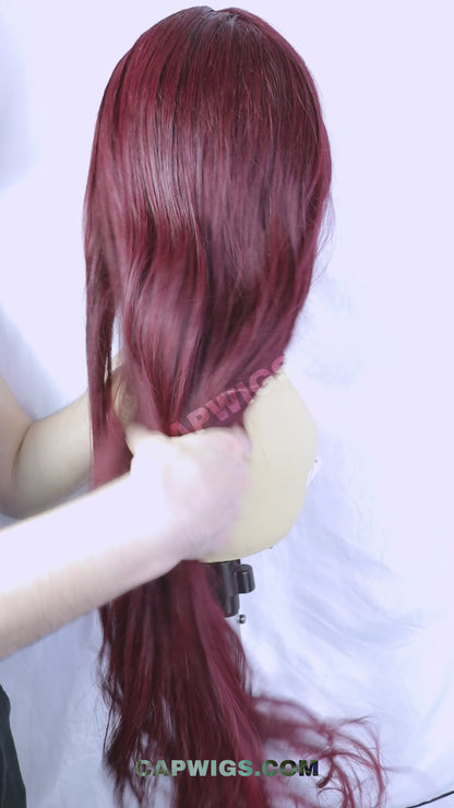 Perruque Cheveux Remy Rouge Bordeaux avec Lace Frontale HD - Ivy