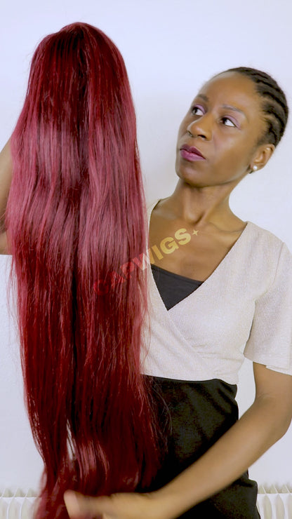Perruque Cheveux Remy Rouge Bordeaux avec Lace Frontale HD - Ivy